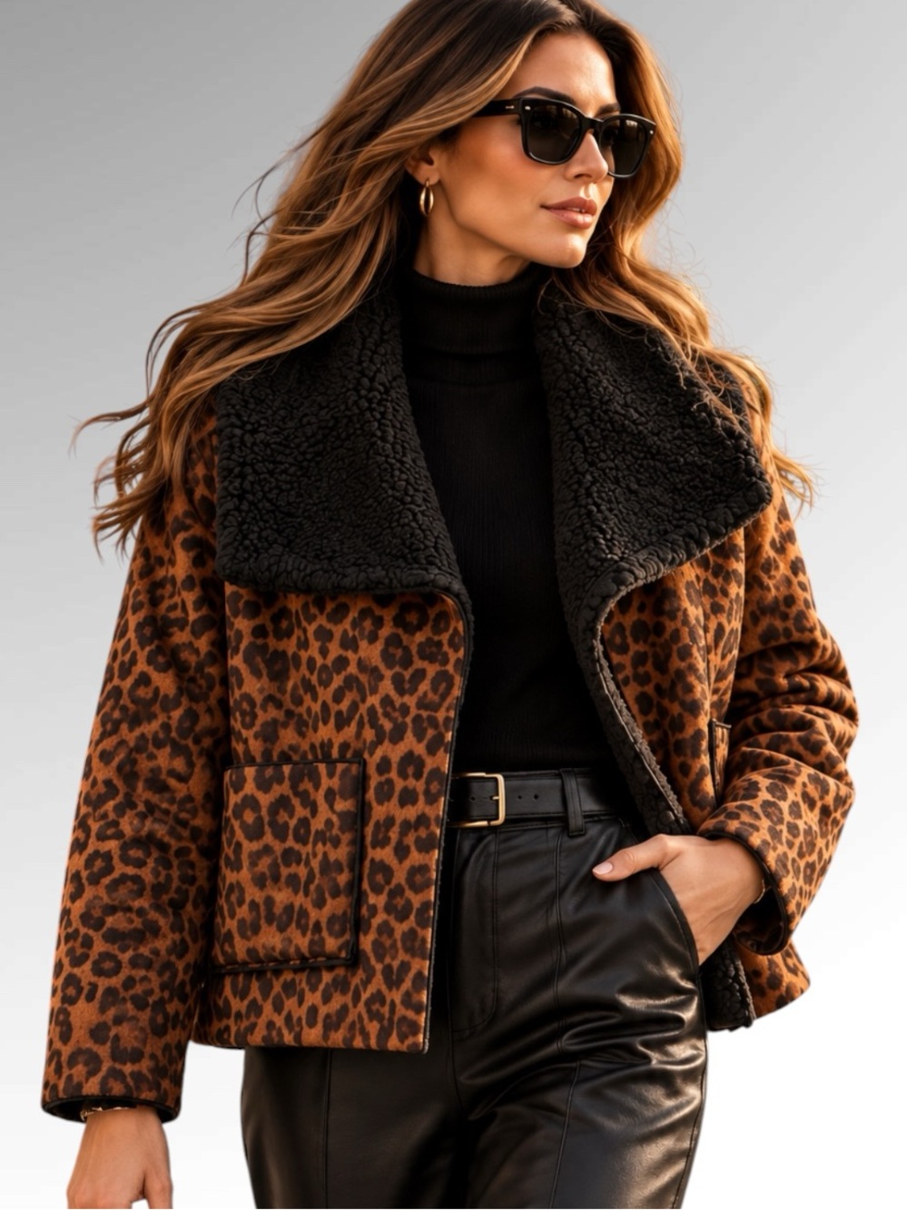 MINKPINK Reversible Leopard Print Sherpa Jacket Animal Print L NWOT